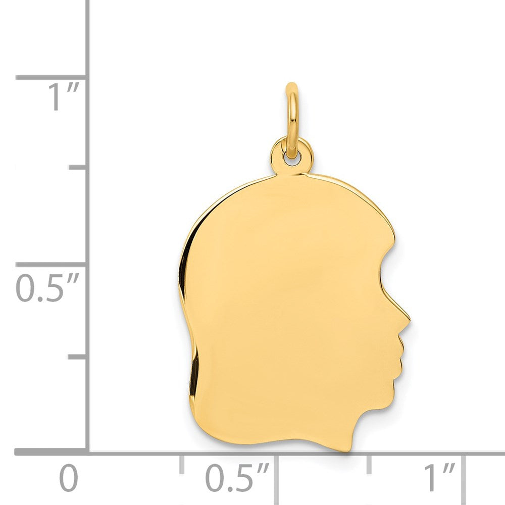 14k Yellow Gold Plain Medium .011 Gauge Facing Right Girl HeadEngravable Charm Pendant Jewelry Gifts (Length 1.05" Width 0.66")