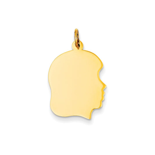 14k Yellow Gold Plain Medium .013 Gauge Facing Right Girl HeadEngravable Charm Pendant Jewelry Gifts (Length 1.05" Width 0.66")