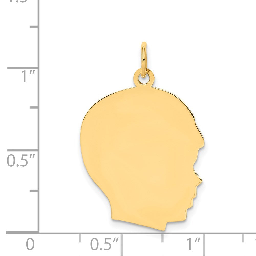 14k Yellow Gold Plain Large .011 Gauge Facing Right Boy HeadEngravable Charm Pendant Jewelry Gifts (Length 1.17" Width 0.78")