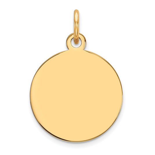 14k Yellow Gold Plain .035 Gauge Circular Disc Engravable Charm Pendant Jewelry Gifts (Length 0.74" Width 0.47")