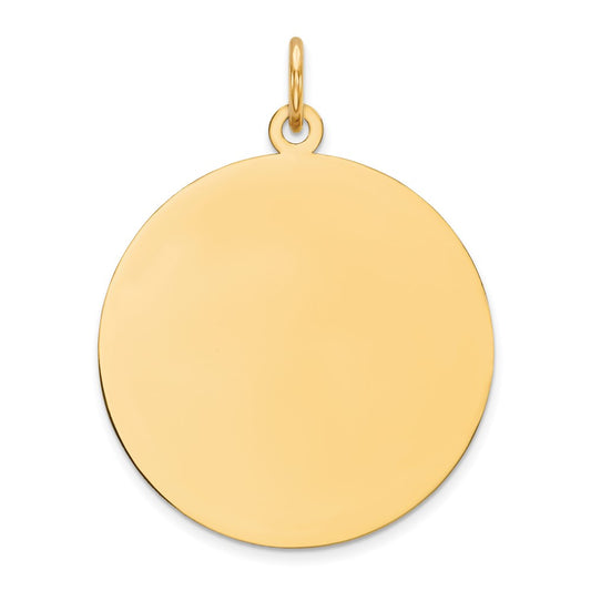 14k Yellow Gold Plain .027 Gauge Circular Disc Engravable Charm Pendant Jewelry Gifts (Length 1.13" Width 0.9")