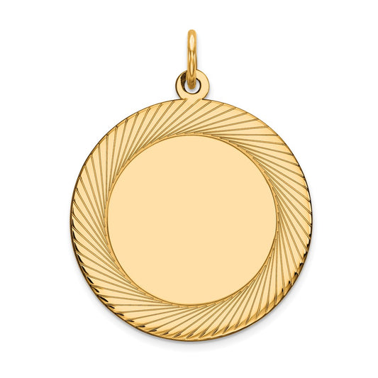 14k Yellow Gold Etched Design .018 Gauge Circular Disc Engravable Charm Pendant Jewelry Gifts (Length 1.13" Width 0.86")