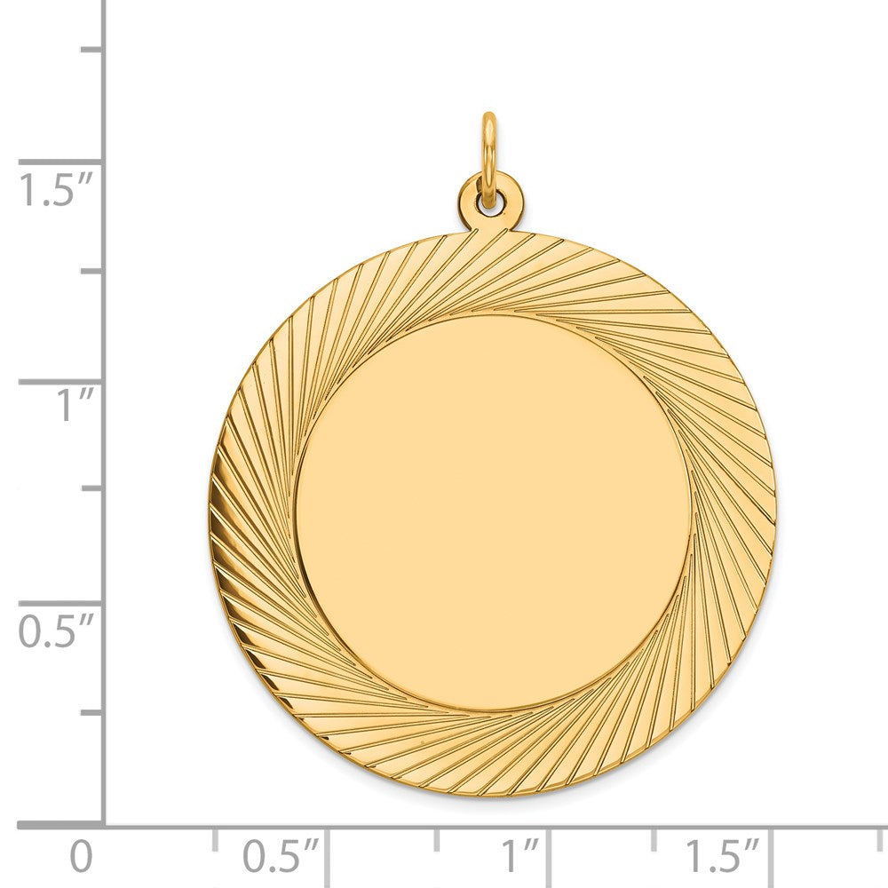 14k Yellow Gold Etched Design .027 Gauge Circular Disc Engravable Charm Pendant Jewelry Gifts (Length 1.52" Width 1.29")