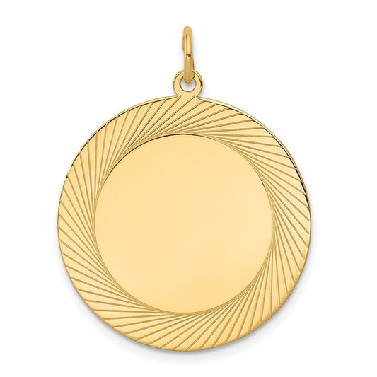 14k Yellow Gold Etched Design .018 Gauge Circular Disc Engravable Charm Pendant Jewelry Gifts (Length 1.25" Width 1.01")