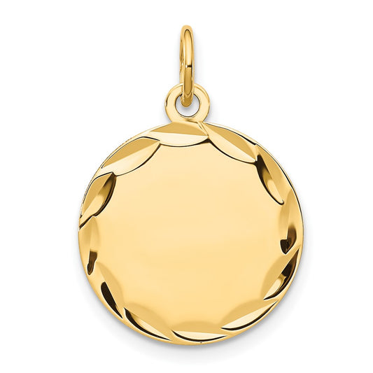 14k Yellow Gold Etched .027 Gauge Round Disc Engravable Charm Pendant Jewelry Gifts (Length 0.9" Width 0.62")