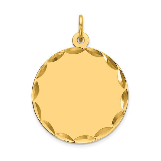 14k Yellow Gold Etched .011 Gauge Round Disc Engravable Charm Pendant Jewelry Gifts (Length 1.01" Width 0.74")