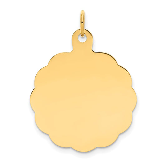 14k Yellow Gold .013 Gauge Scalloped Disc Engravable Charm Pendant Jewelry Gifts (Length 1.13" Width 0.86")