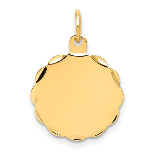 14k Yellow Gold .018 Gauge Scalloped Disc Engravable Charm Pendant Jewelry Gifts (Length 0.86" Width 0.59")