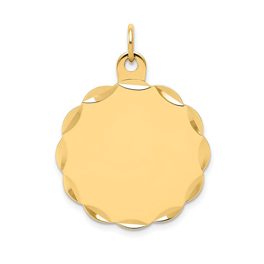 14k Yellow Gold .018 Gauge Scalloped Disc Engravable Charm Pendant Jewelry Gifts (Length 1.01" Width 0.74")