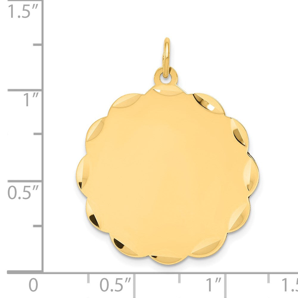 14k Yellow Gold .027 Gauge Scalloped Disc Engravable Charm Pendant Jewelry Gifts (Length 1.21" Width 0.98")