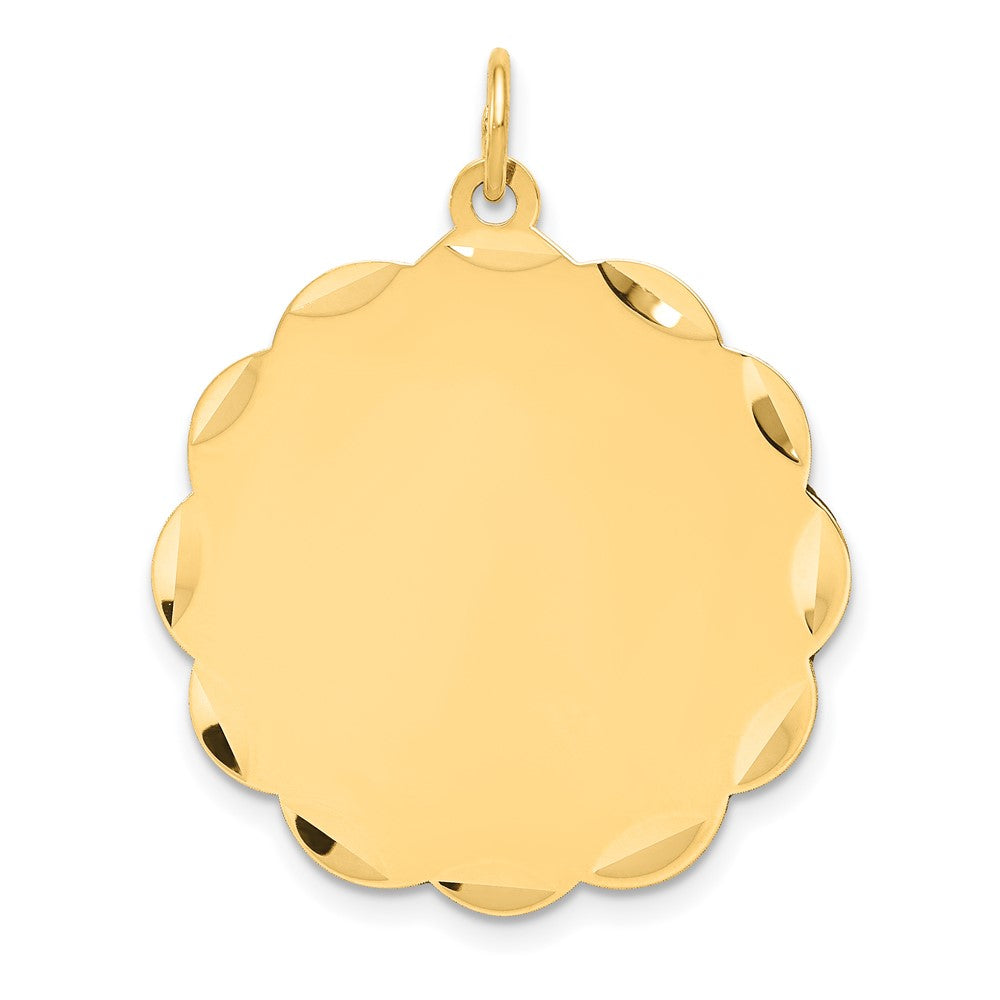 14k Yellow Gold .027 Gauge Scalloped Disc Engravable Charm Pendant Jewelry Gifts (Length 1.21" Width 0.98")