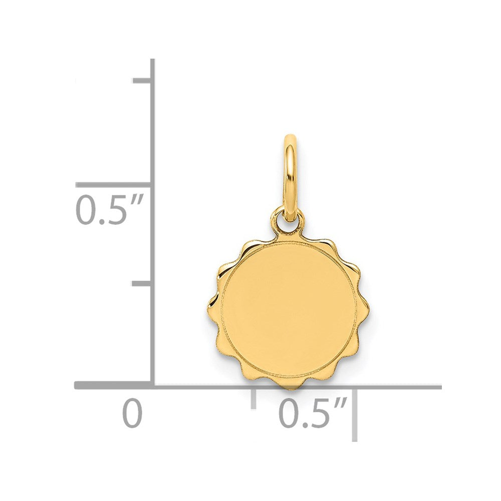 14k Yellow Gold .013 Gauge Scalloped Disc Engravable Charm Pendant Jewelry Gifts (Length 0.62" Width 0.39")