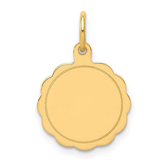 14k Yellow Gold .011 Gauge Scalloped Disc Engravable Charm Pendant Jewelry Gifts (Length 0.78" Width 0.51")