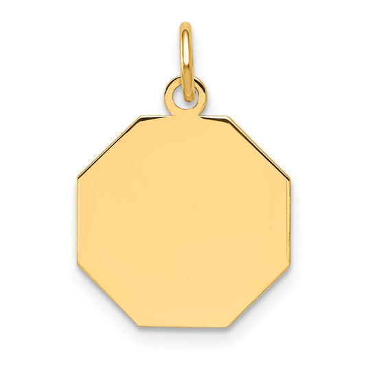 14k Yellow Gold Plain .027 Gauge Octagonal Disc Engravable Charm Pendant Jewelry Gifts (Length 0.82" Width 0.59")