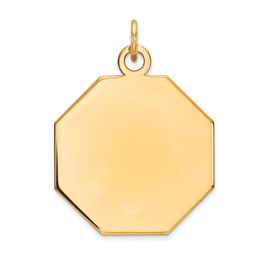 14k Yellow Gold Plain .027 Gauge Octagonal Disc Engravable Charm Pendant Jewelry Gifts (Length 1.05" Width 0.82")