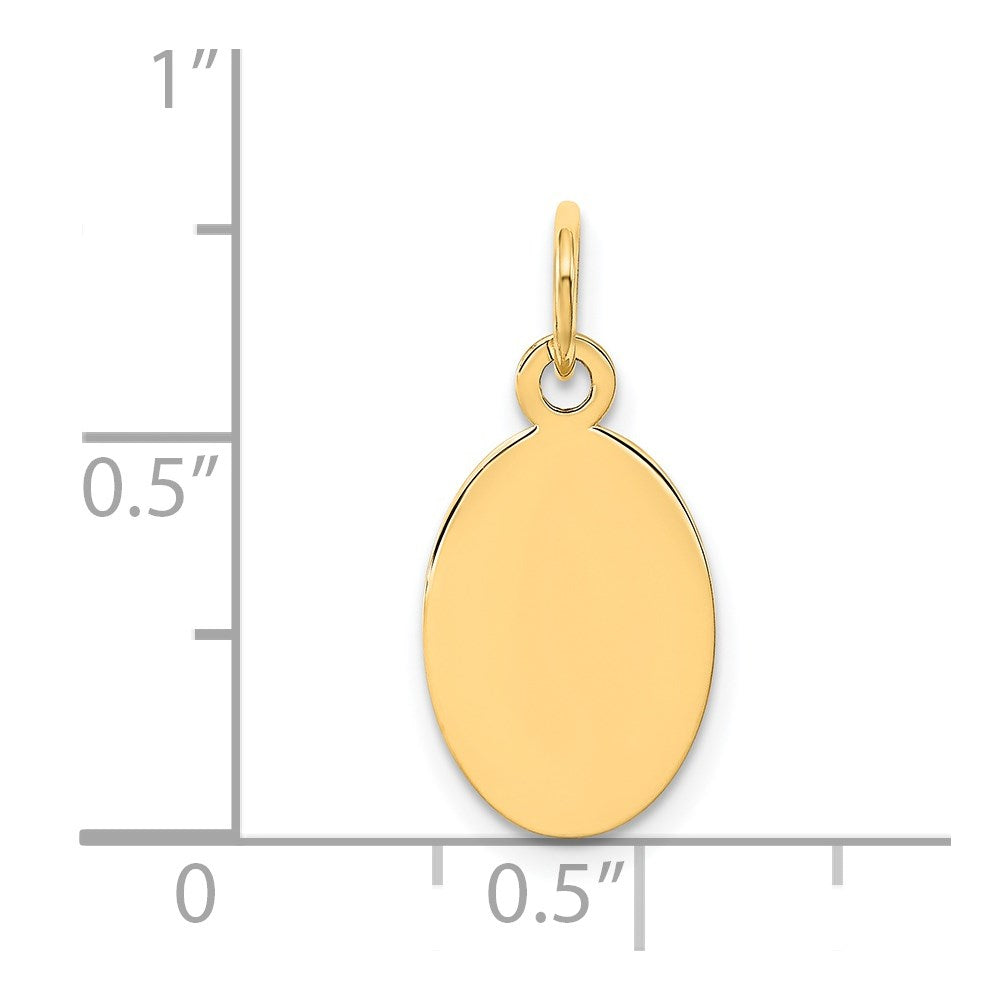 14k Yellow Gold Plain .018 Gauge Oval Disc Engravable Charm Pendant Jewelry Gifts (Length 0.78" Width 0.35")