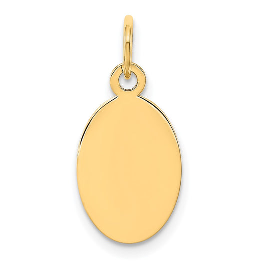 14k Yellow Gold Plain .027 Gauge Oval Disc Engravable Charm Pendant Jewelry Gifts (Length 0.78" Width 0.35")