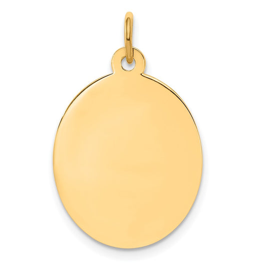 14k Yellow Gold Plain .027 Gauge Oval Disc Engravable Charm Pendant Jewelry Gifts (Length 1.01" Width 0.62")