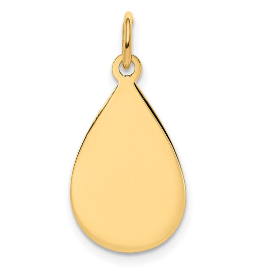 14k Yellow Gold Plain .013 Gauge Raindrop Disc Engravable Charm Pendant Jewelry Gifts (Length 0.9" Width 0.43")
