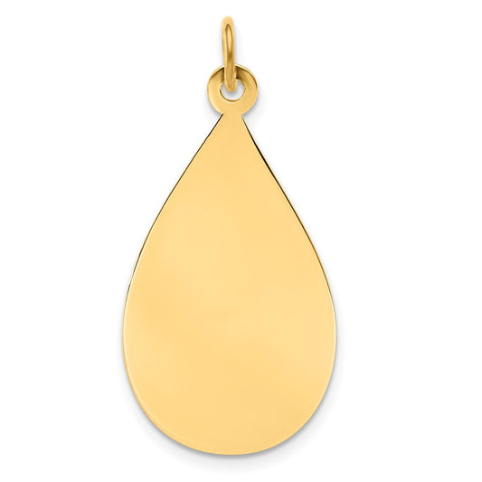 14k Yellow Gold Plain .013 Gauge Raindrop Disc Engravable Charm Pendant Jewelry Gifts (Length 1.29" Width 0.62")