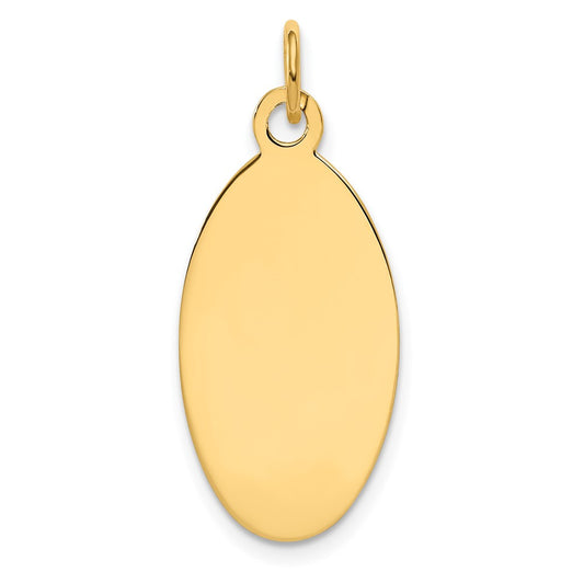 14k Yellow Gold Plain .018 Gauge Elliptical Disc Engravable Charm Pendant Jewelry Gifts (Length 1.17" Width 0.47")