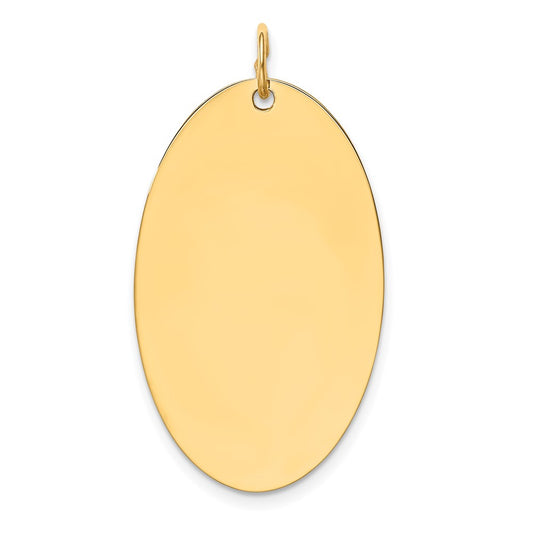 14k Yellow Gold Plain .018 Gauge Elliptical Disc Engravable Charm Pendant Jewelry Gifts (Length 1.37" Width 0.7")