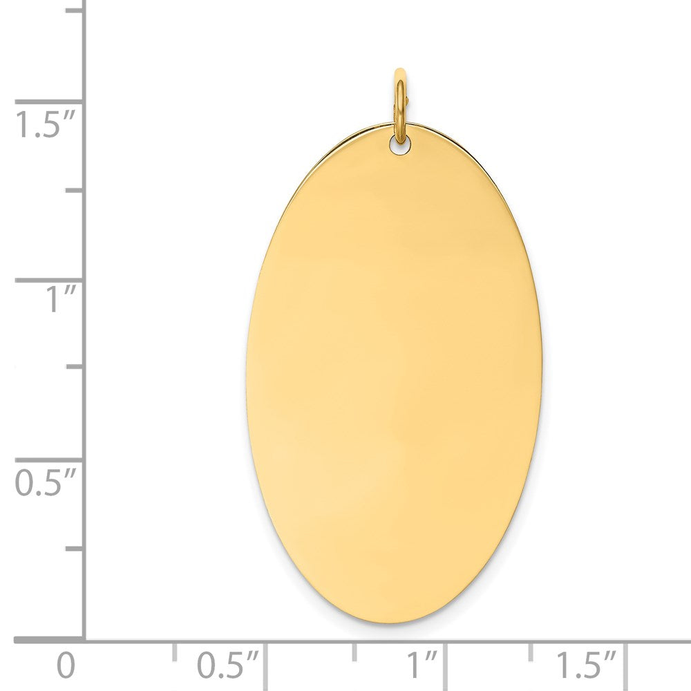 14k Yellow Gold Plain .013 Gauge Elliptical Disc Engravable Charm Pendant Jewelry Gifts (Length 1.48" Width 0.82")