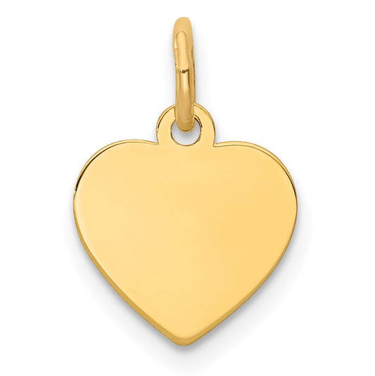 14k Yellow Gold Plain .027 Gauge Heart Disc Engravable Charm Pendant Jewelry Gifts (Length 0.62" Width 0.39")