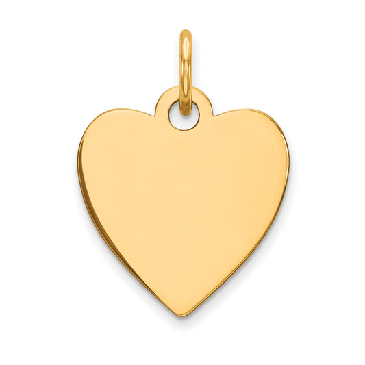 14k Yellow Gold Plain .027 Gauge Heart Disc Engravable Charm Pendant Jewelry Gifts (Length 0.7" Width 0.55")
