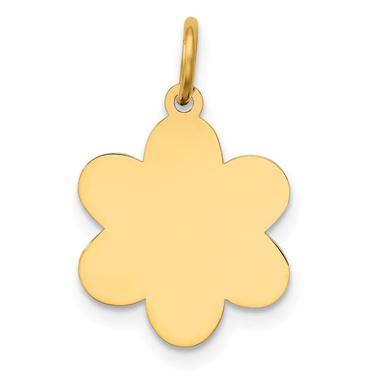 14k Yellow Gold Plain .018 Gauge Flower Disc Engravable Charm Pendant Jewelry Gifts (Length 0.78" Width 0.47")