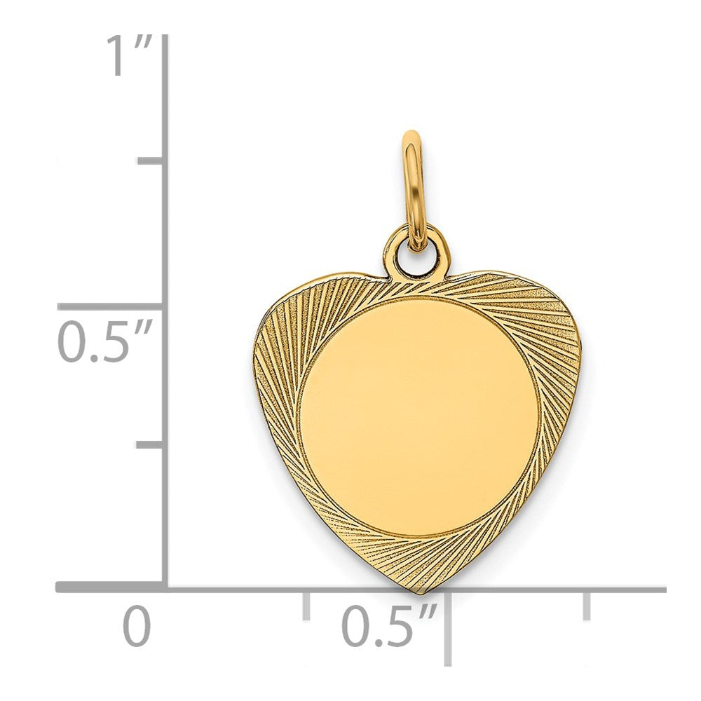 14k Yellow Gold Etched .018 Gauge Heart Disc Engravable Charm Pendant Jewelry Gifts (Length 0.82" Width 0.59")