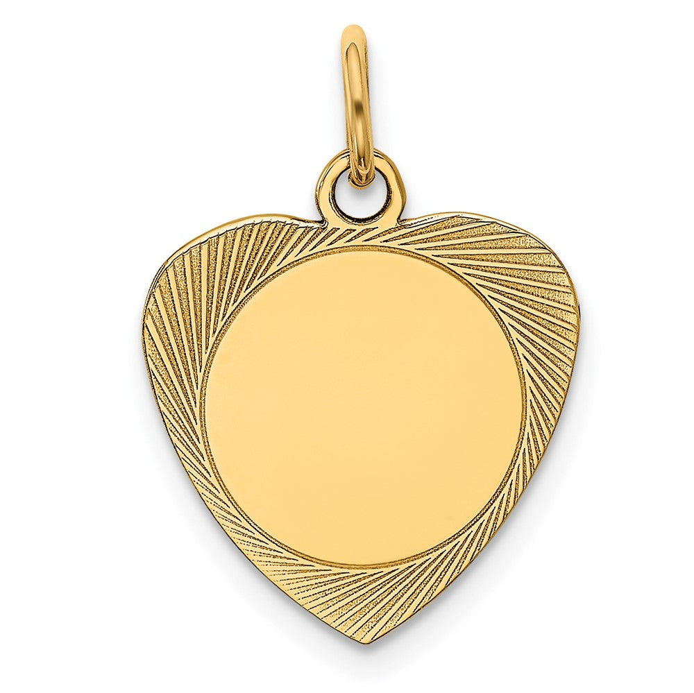 14k Yellow Gold Etched .018 Gauge Heart Disc Engravable Charm Pendant Jewelry Gifts (Length 0.82" Width 0.59")