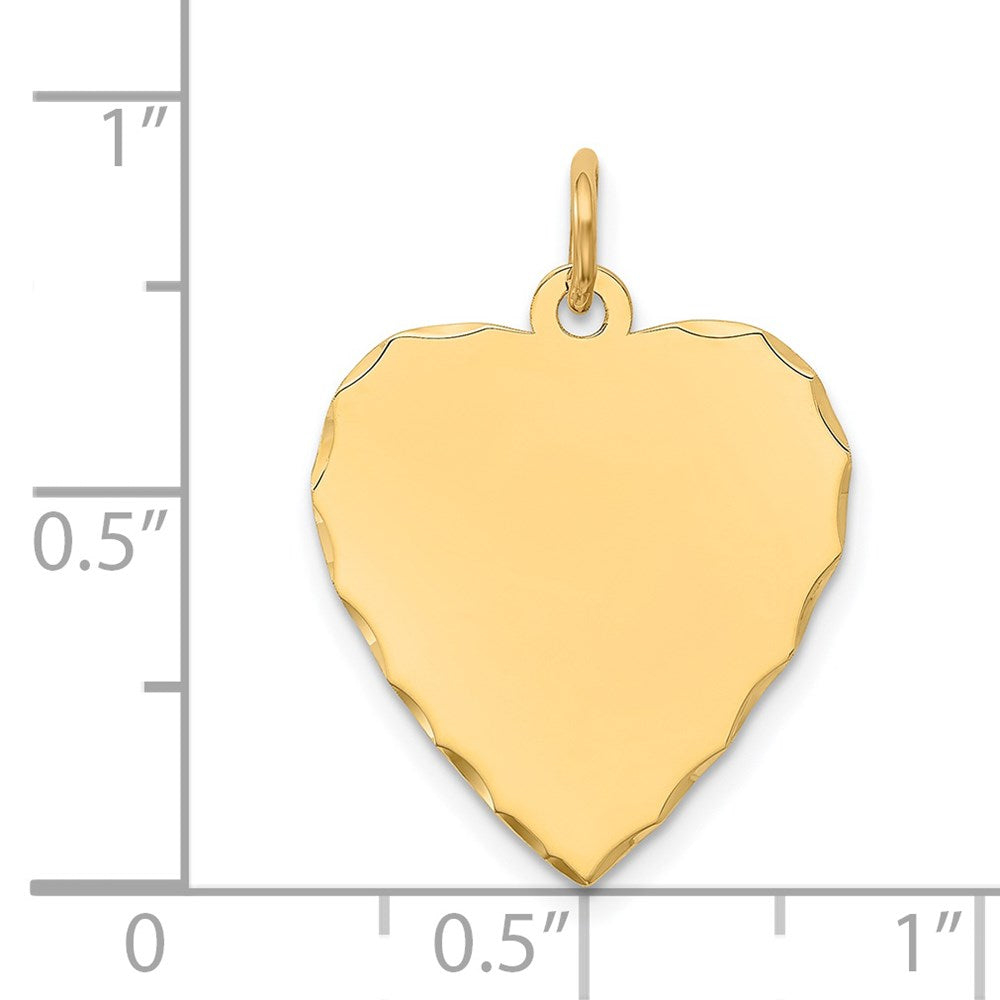 14k Yellow Gold Etched .013 Gauge Heart Disc Engravable Charm Pendant Jewelry Gifts (Length 0.98" Width 0.66")