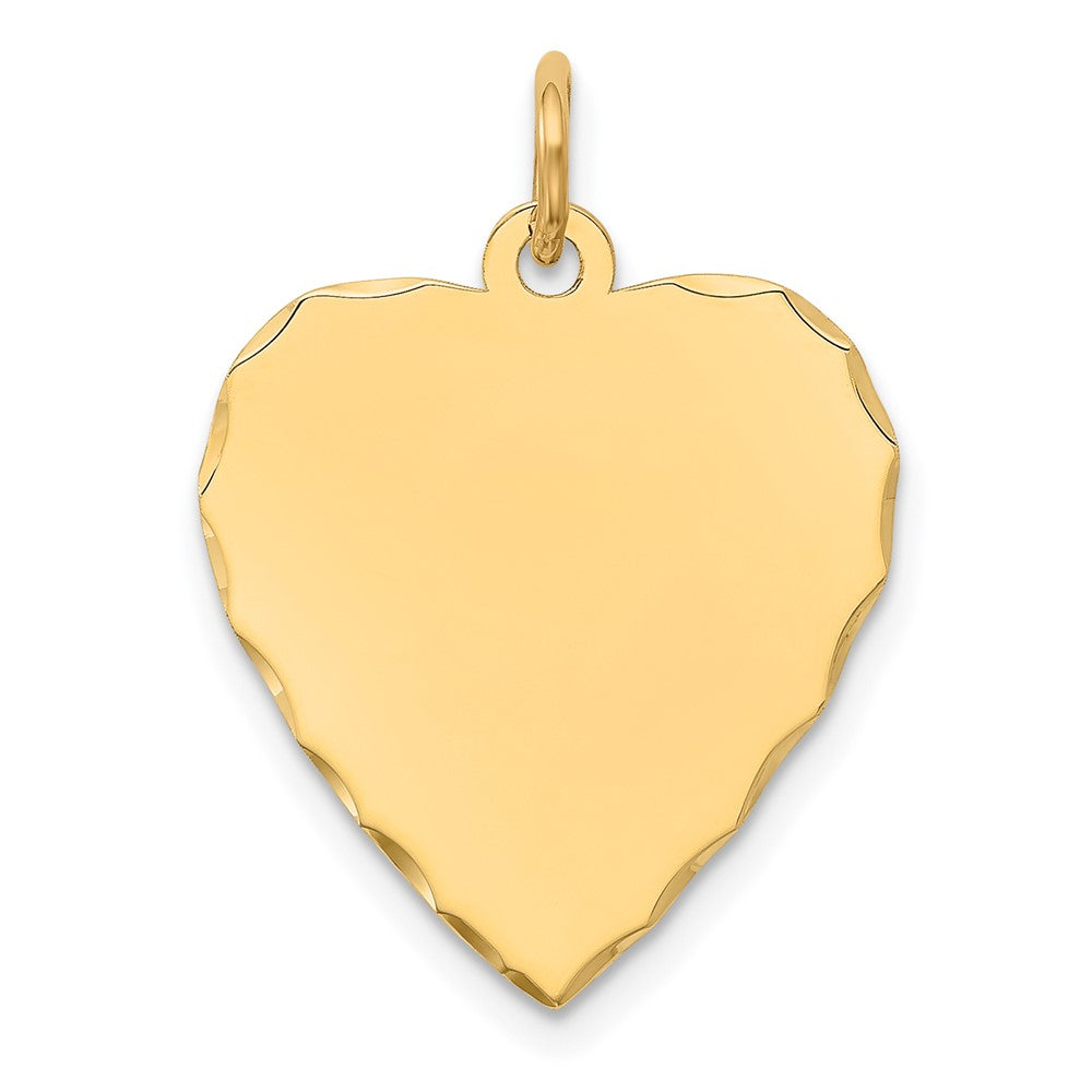 14k Yellow Gold Etched .018 Gauge Heart Disc Engravable Charm Pendant Jewelry Gifts (Length 0.98" Width 0.66")