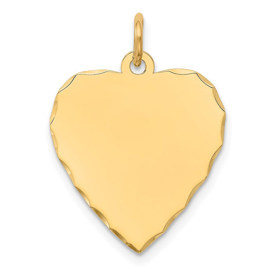 14k Yellow Gold Etched .018 Gauge Heart Disc Engravable Charm Pendant Jewelry Gifts (Length 0.98" Width 0.66")