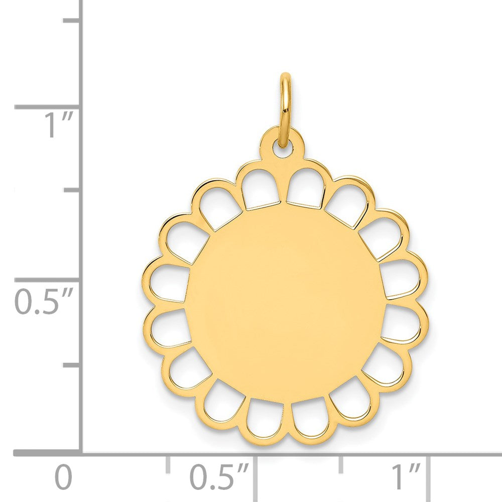 14k Yellow Gold Plain .011 Gauge Flower Disc Engravable Charm Pendant Jewelry Gifts (Length 1.09" Width 0.82")
