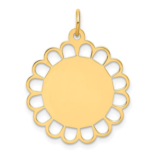 14k Yellow Gold Plain .018 Gauge Flower Disc Engravable Charm Pendant Jewelry Gifts (Length 1.09" Width 0.82")