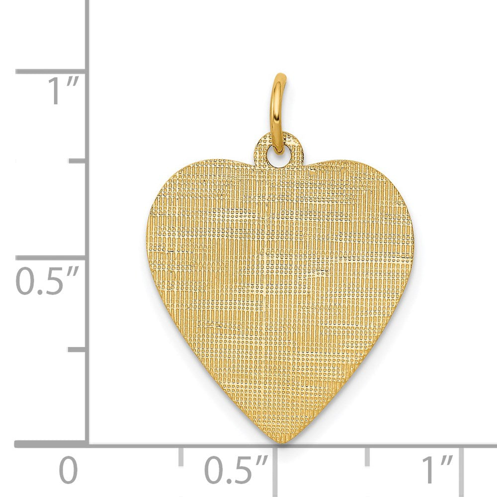 14k Yellow Gold Patterned .018 Gauge Heart Disc Engravable Charm Pendant Jewelry Gifts (Length 1.01" Width 0.74")