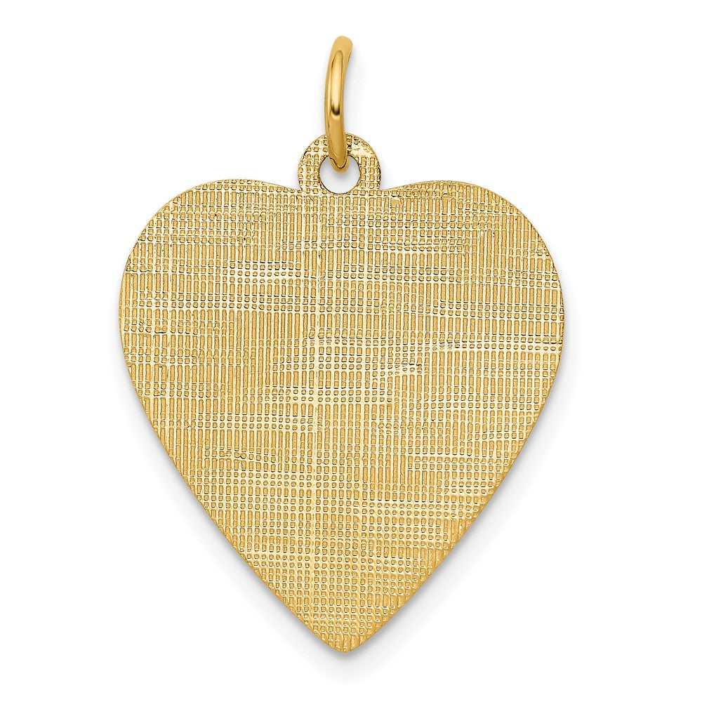 14k Yellow Gold Patterned .018 Gauge Heart Disc Engravable Charm Pendant Jewelry Gifts (Length 1.01" Width 0.74")