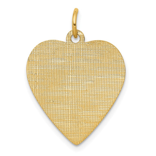 14k Yellow Gold Patterned .018 Gauge Heart Disc Engravable Charm Pendant Jewelry Gifts (Length 1.01" Width 0.74")