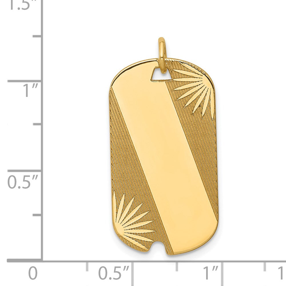 14k Yellow Gold Patterned .018 Gauge Dog Tag Disc Engravable Charm Pendant Jewelry Gifts (Length 1.25" Width 0.59")