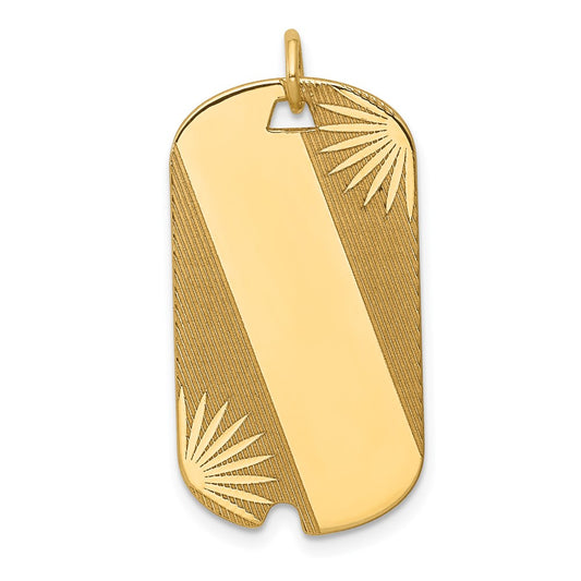 14k Yellow Gold Patterned .013 Gauge Dog Tag Disc Engravable Charm Pendant Jewelry Gifts (Length 1.25" Width 0.59")