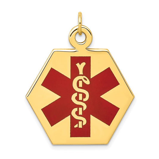 14k Yellow Gold Red Enamel Medical JewelryEngravable Charm Pendant Jewelry Gifts (Length 1.25" Width 1.03")