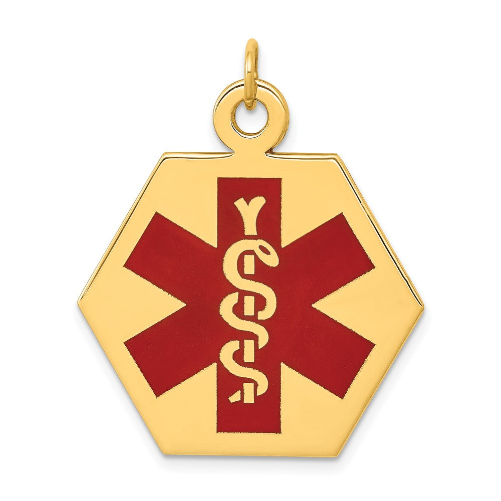 14k Yellow Gold Red Enamel Medical JewelryEngravable Charm Pendant Jewelry Gifts (Length 1.05" Width 0.88")