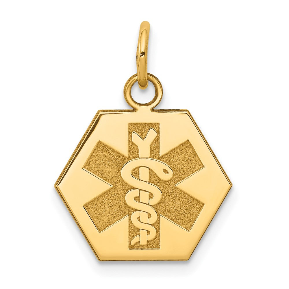 14k Yellow Gold Non enameled Medical JewelryEngravable Charm Pendant Jewelry Gifts (Length 0.78" Width 0.59")