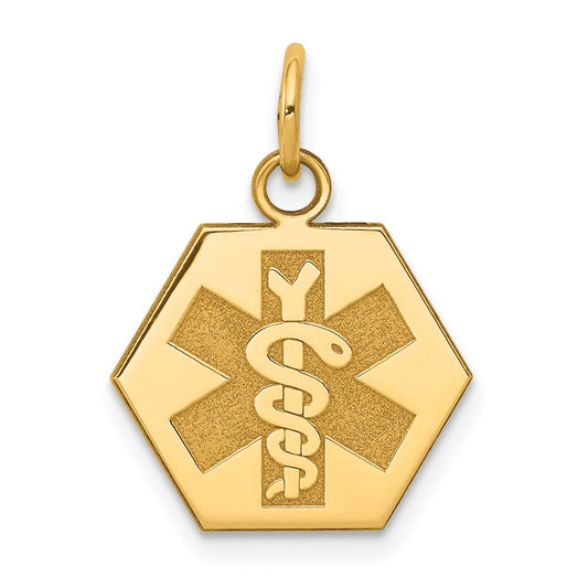 14k Yellow Gold Non enameled Medical JewelryEngravable Charm Pendant Jewelry Gifts (Length 0.78" Width 0.59")