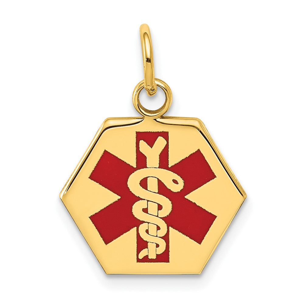 14k Yellow Gold Red Enamel Medical JewelryEngravable Charm Pendant Jewelry Gifts (Length 0.78" Width 0.59")