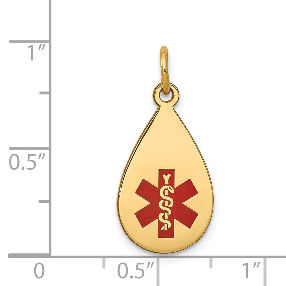 14k Yellow Gold Red Enamel Medical JewelryEngravable Charm Pendant Jewelry Gifts (Length 0.94" Width 0.45")