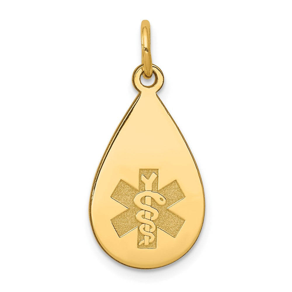 14k Yellow Gold Medical Jewelry UnenameledEngravable Charm Pendant Jewelry Gifts (Length 0.94" Width 0.45")