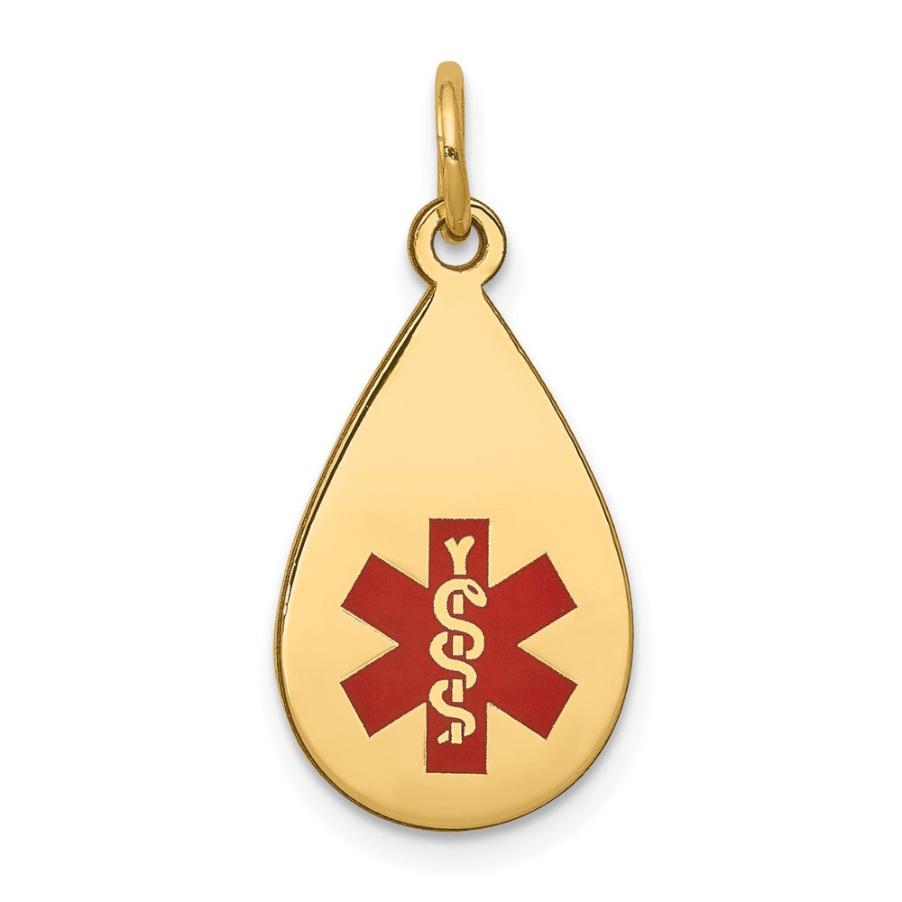14k Yellow Gold Red Enamel Medical JewelryEngravable Charm Pendant Jewelry Gifts (Length 0.94" Width 0.45")